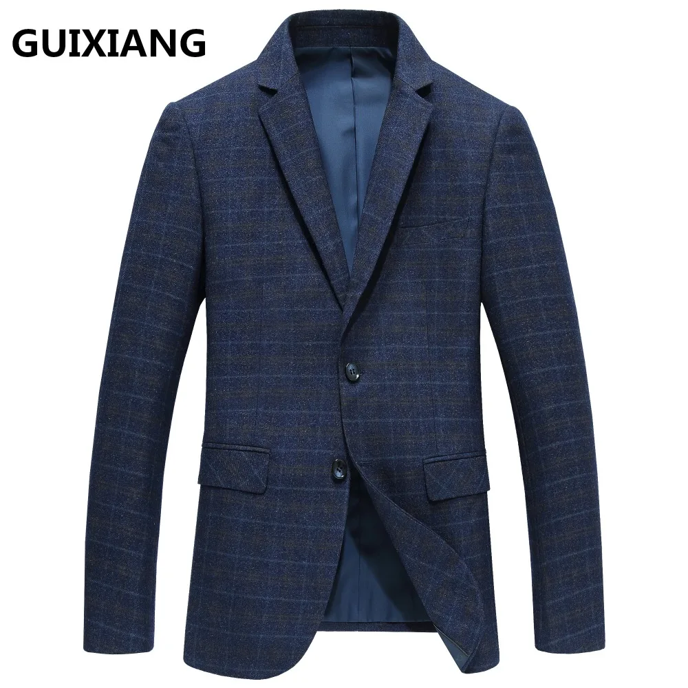 GUIXIANG 2017 осенние мужские костюмы повседневные Модные клетчатые