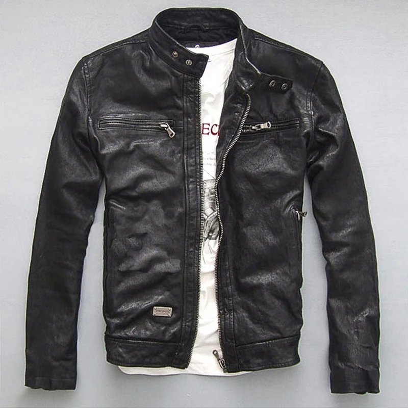 

Free Shipping Mens Tanned Leather Jackets Motocycle Black Vintage Punk Rock Leather Coats Men's Biker Coat Motor Clothing