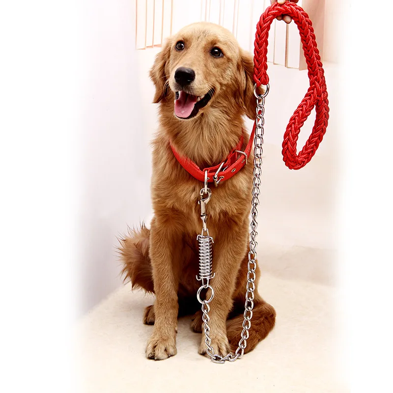1 комплект, большой Поводок для собак и ошейник, веревочное плетение, Большие Ошейники для собак, поводки, цепные поводки с пружиной