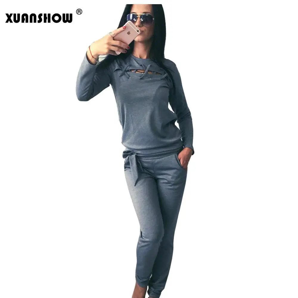 Женский спортивный костюм XUANSHOW сексуальная Толстовка с длинным рукавом и
