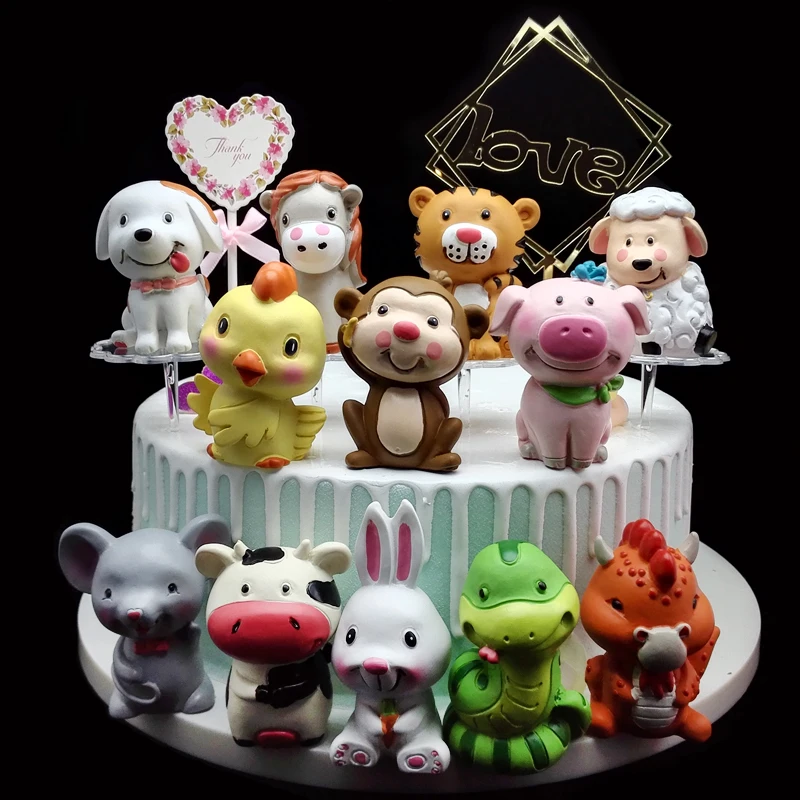 Фото 12 зодиака большое украшение животное день рождения торт крыса корова Тигр кролик
