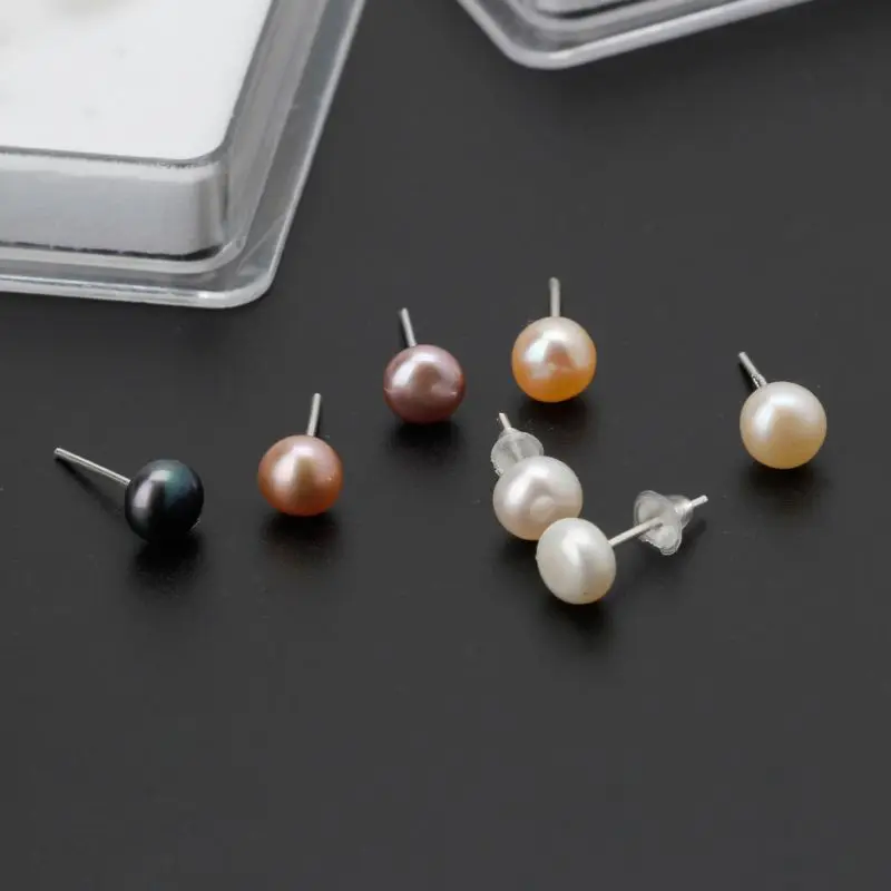 10 пар пресноводного жемчуга Серьги гвоздики стерлингового серебра 925 пробы