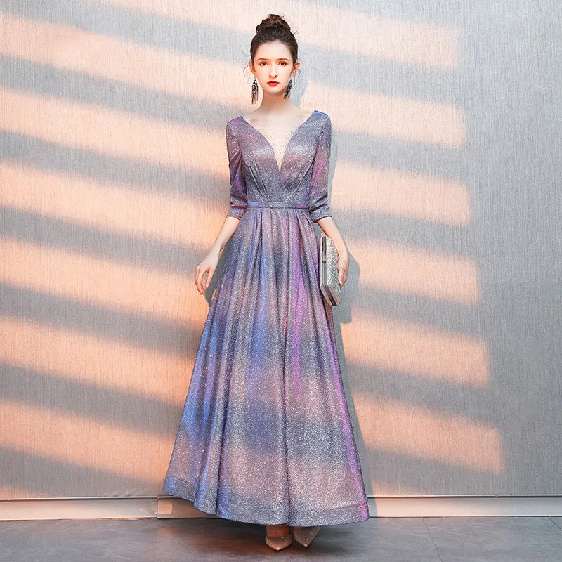 Женское вечернее платье трапециевидной формы длинное с рукавом до локтя для