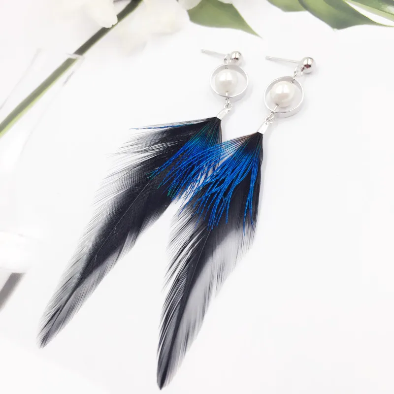 Fashion Real 925 Sterling Silver Earrings Simulated Pearl Feather Tassel Drop Earring For Women Jewelry Brincos | Украшения и