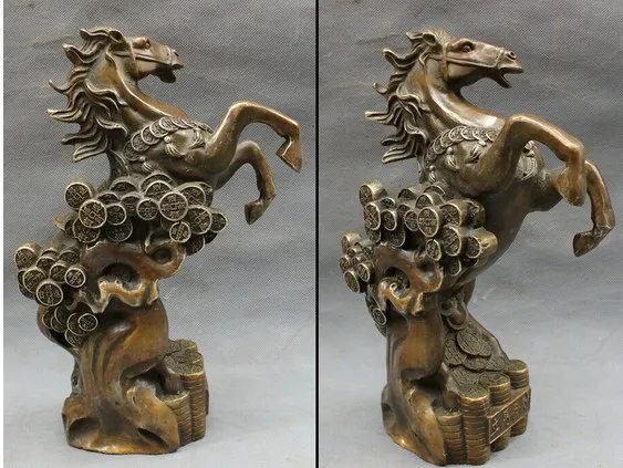 YM 322 10&quot Folk Chinese Bronze Copper Year Zodiac Wealth Up Leg Horse Statue On Coin | Дом и сад