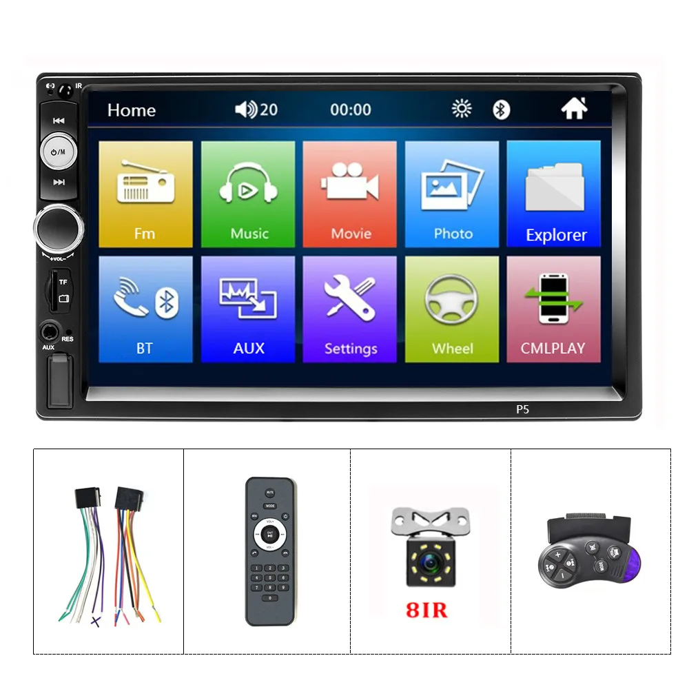 With 8 LED Camera Hikity Авторадио Зеркало Ссылка 2 din автомагнитола " HD сенсорный экран стерео Bluetooth Авто аудио MP5 плеер камера заднего вида - Цвет: With 8 LED Camera