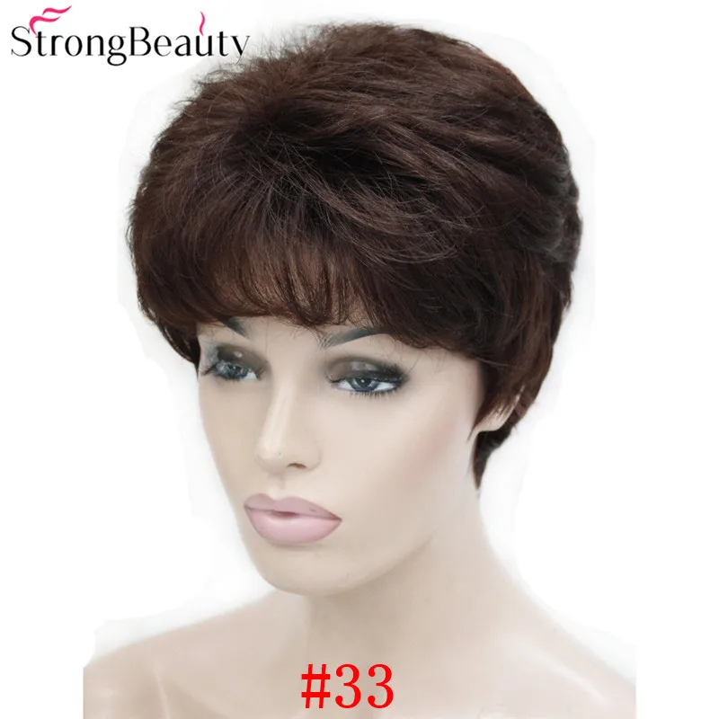 StrongBeauty синтетические Короткие Волнистые Волосы пышные натуральные светлые/серебристо-серые парики с челкой для женщин много цветов на выбор