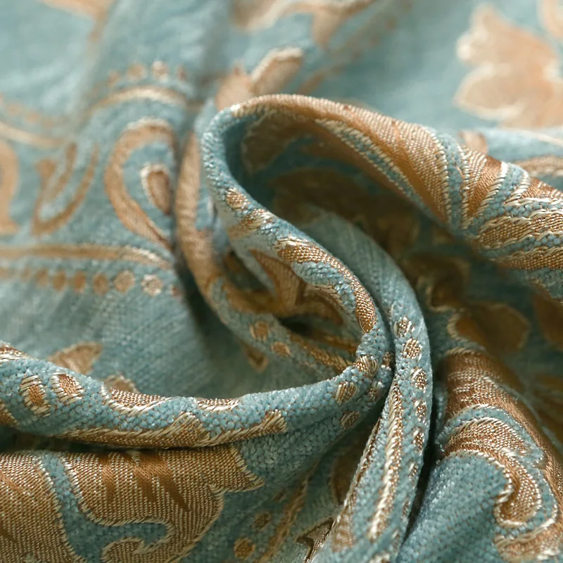

Custom curtains luxury high class European chenille high-grade jacquard fabrics blue cloth blackout curtain tulle valance N309