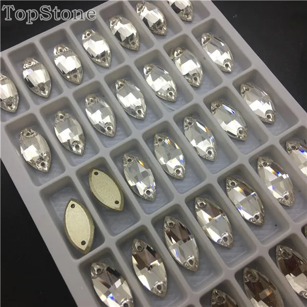 Стразы TopStone 7x15 мм Navette K9 с кристаллами, Пришивные, цветные, плоские с оборота, конский глаз, маркиза, пришивные камни для платья, сделай сам - Цвет: crystal clear