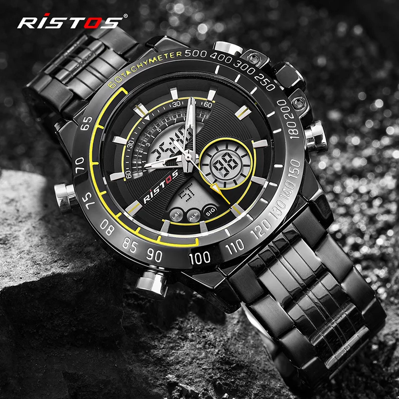 Фото Ristos многофункциональный хронограф мужские спортивные часы из нержавеющей стали