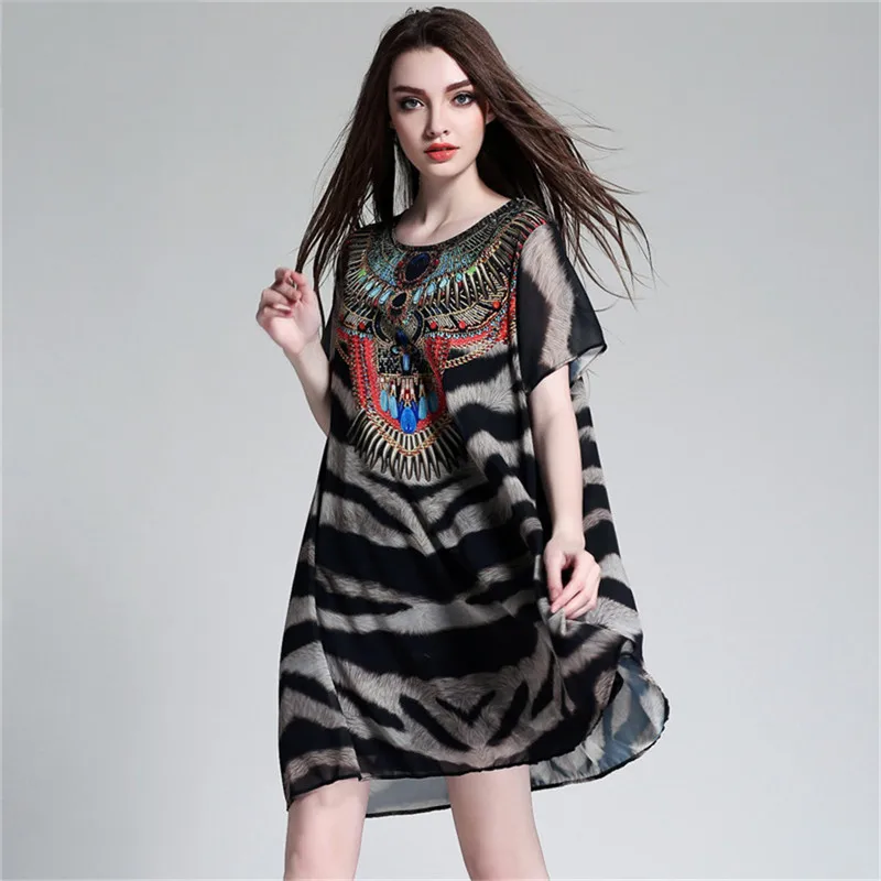 Лето 2017 Повседневная Женщины Dress Дамы С Коротким Рукавом О-Образным Вырезом Прямо