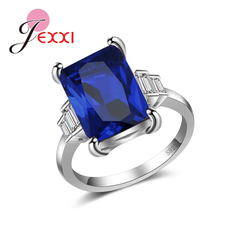 

Retro Styles Women Wedding Engagement Band Rings Paved Sparkling Blue Crystals Real 925 Sterling Silver Birthday Gifts