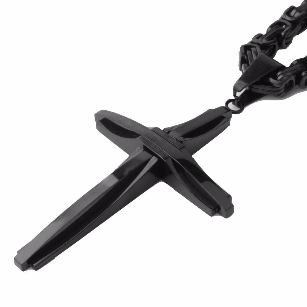 Винтажное классическое черное ожерелье с крестом мужское из нержавеющей стали