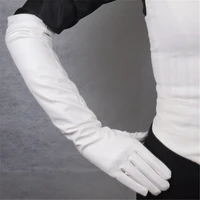 long leather gloves 50cm lady emulation leather sheepskin pu white silky lined warm slim hand women gloves free shipping wpu83
