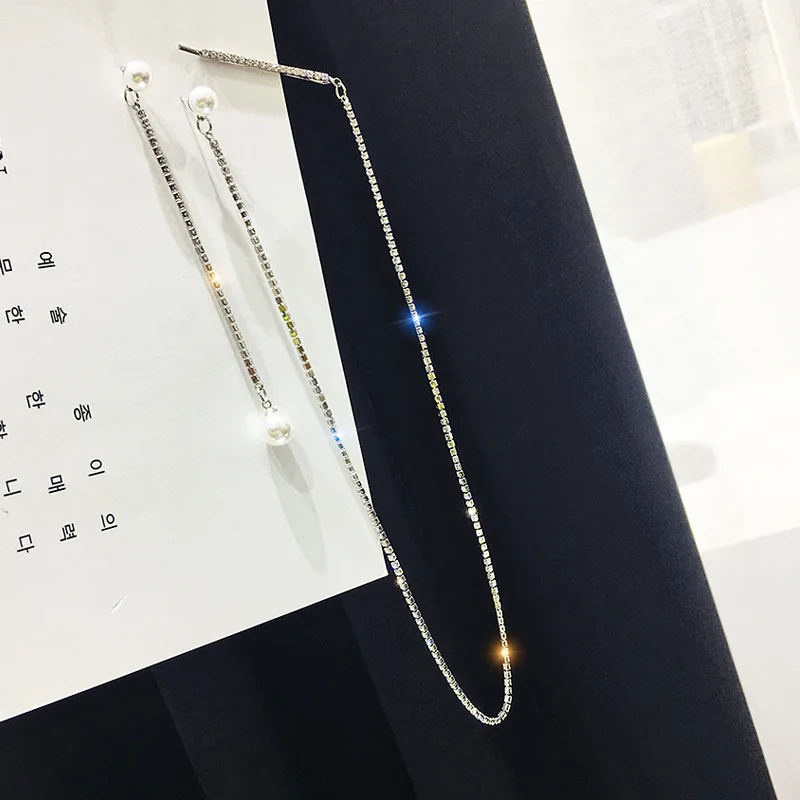 silver Женские серьги с длинной кисточкой, блестящие стразы 3 в 1, шикарные жемчужные серьги-капельки, заколки для волос,, корейская мода, аксессуары E31 - Окраска металла: silver