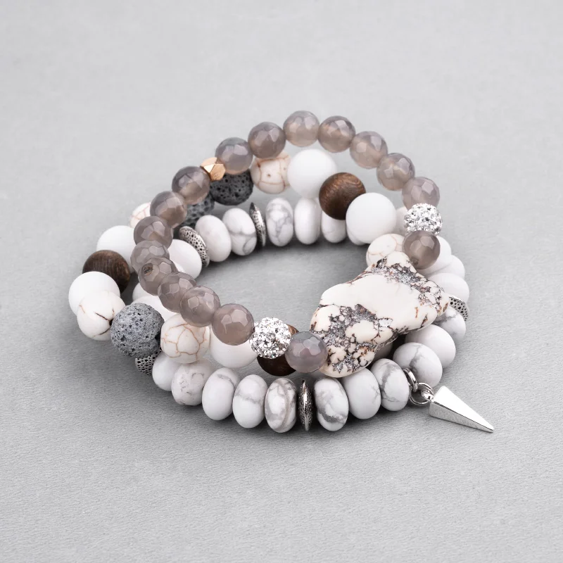 Браслеты BOJIU 3 шт./компл. из натурального камня для женщин Boho Howlite лава рок