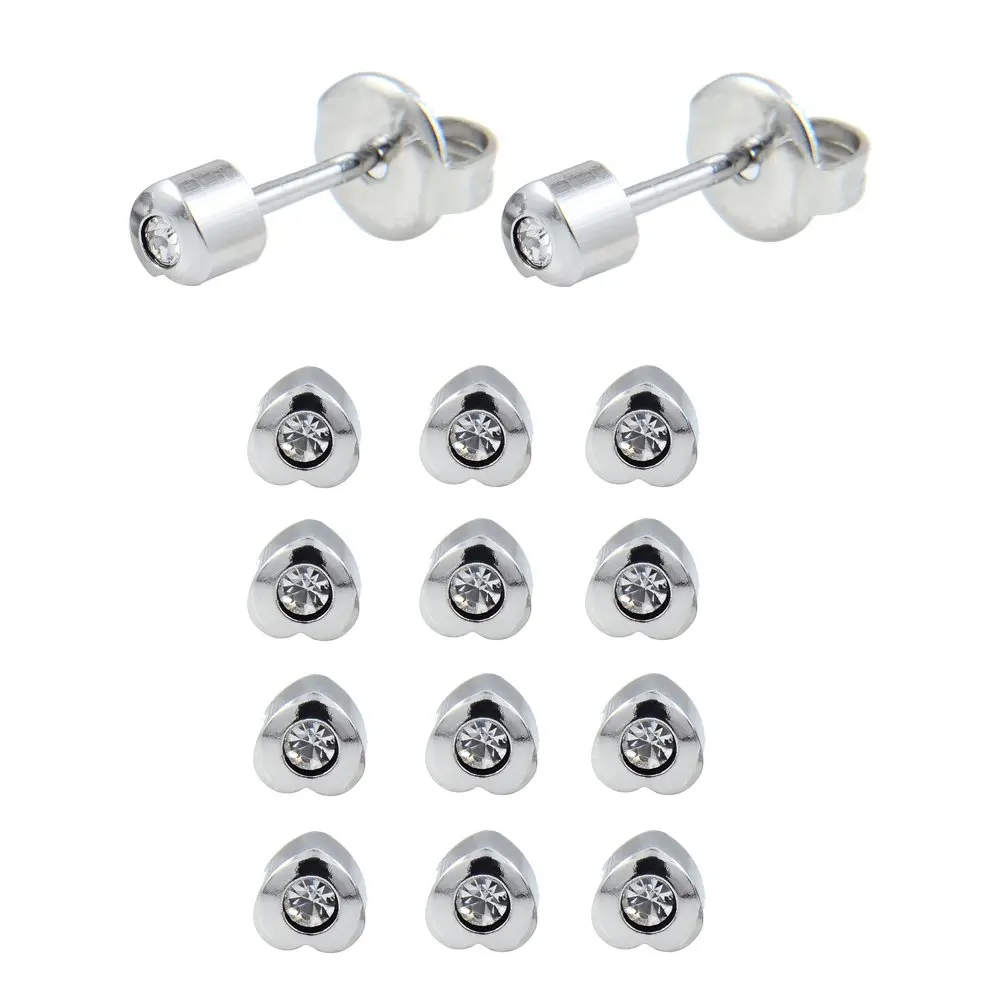 SS 4mm Heart withGem 12 пар хирургических серьги-гвоздики из нержавеющей стали с камнем рождения, серьги для пирсинга, серьги-гвоздики с кристаллами, ювелирные изделия в форме бабочки, короны, жемчуга, формы сердца - Окраска металла: SS 4mm Heart withGem