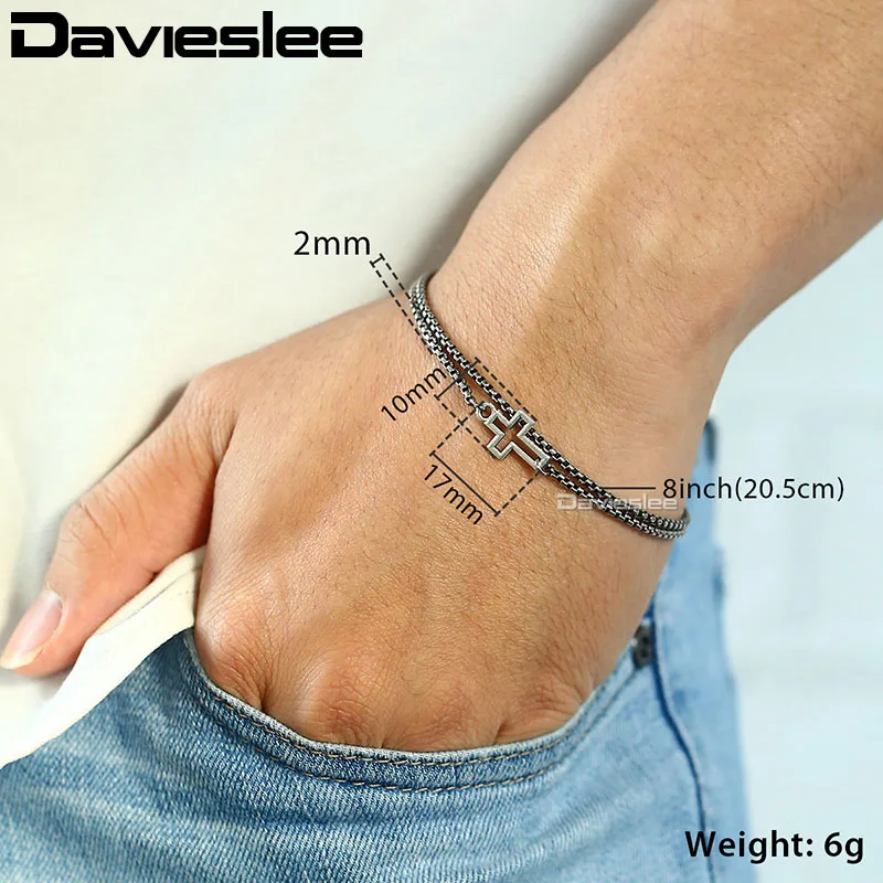 DB16 Davieslee браслет с крестом в виде головы льва и лошади для мужчин, браслет из нержавеющей стали с цепочкой, мужские ювелирные изделия, подарки на день Святого Валентина DDBM36 - Окраска металла: DB16