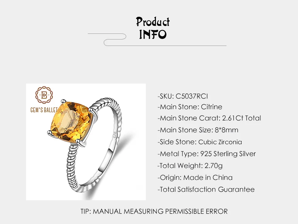 GEM'S балетные костюмы камень по месяцу рождения 2.60ct Круглый Натуральный Цитрин обручальное кольцо для женщин 925 пробы серебро бренд классический ювелирные изделия