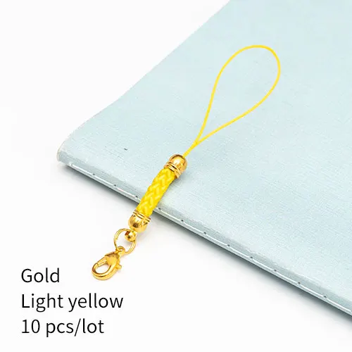 Gold light yellow 10 шт., застежка-карабин, ремешок, шнур, мобильный телефон, Лариат, мобильный ремешок, шарм, нейлоновый брелок, цепочка, ювелирное изделие, сделай сам, ювелирное изделие - Цвет: Gold light yellow