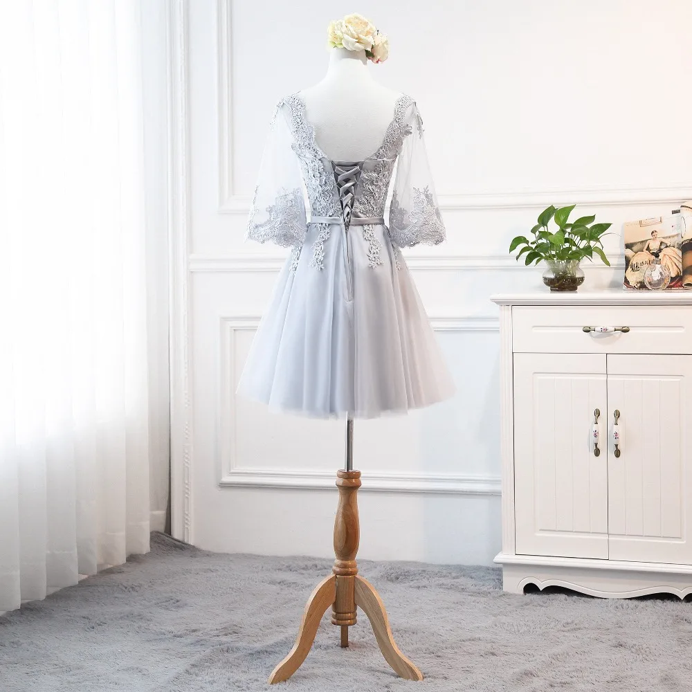 Vestido de festa Longo новые серые длинные платья подружек невесты с рукавами бабочки винтажные элегантные кружевные свадебные вечерние платья для женщин