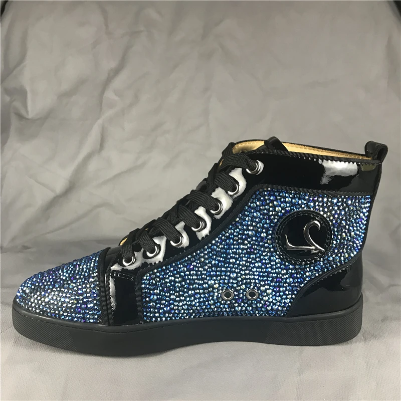 FNJACK Fashion Multi Strass Swarovski Suede Leather Sneaker Hi-top Flat Shoes Trainers red bottom | Обувь