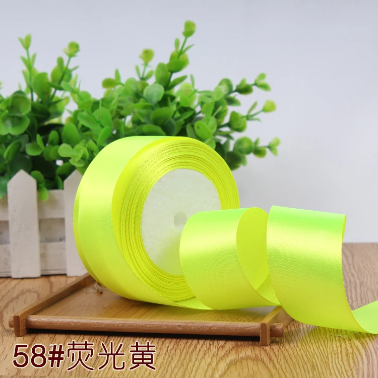 fluorescence yellow 25 ярдов 6/10/15/20/25/40/50 мм атласными лентами DIY искусственный шелк розы Ремесла поставок швейной фурнитуры Скрапбукинг Материал - Цвет: fluorescence yellow