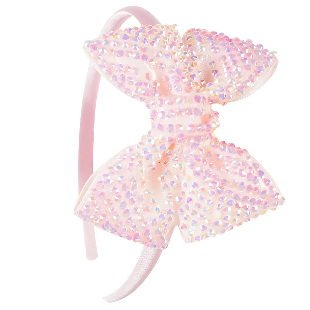 Однотонная атласная повязка для волос CN 6 шт./лот с бантом из горного хрусталя