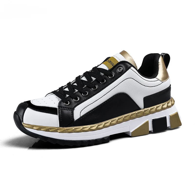 Gold Weweya новые кроссовки из pu кожи Для мужчин плюс Размеры лоскутное Дизайнерская обувь на не сужающемся книзу массивном дышащая обувь на платформе Повседневное Мужская обувь с принтом - Цвет: Gold