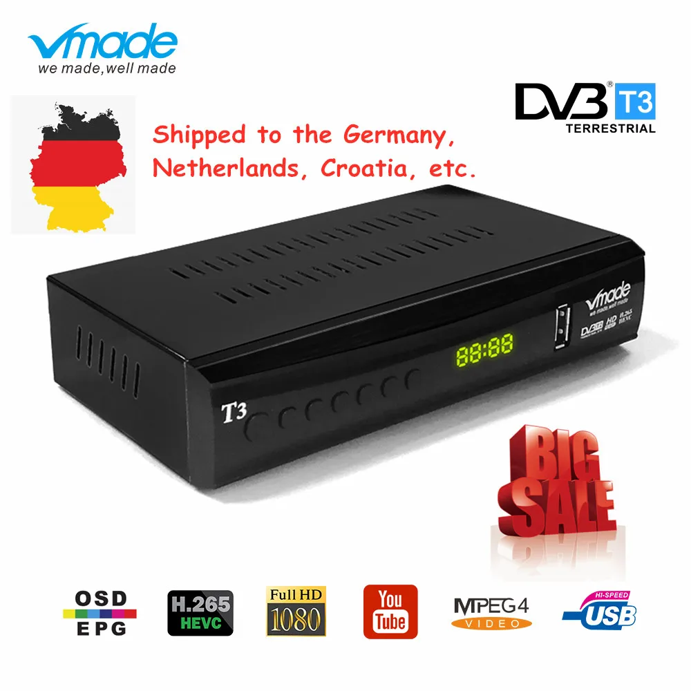 Vmade новейший DVB T3 спутниковый ТВ приемник тюнер для поддержки H.265/hevc декодер 1080p