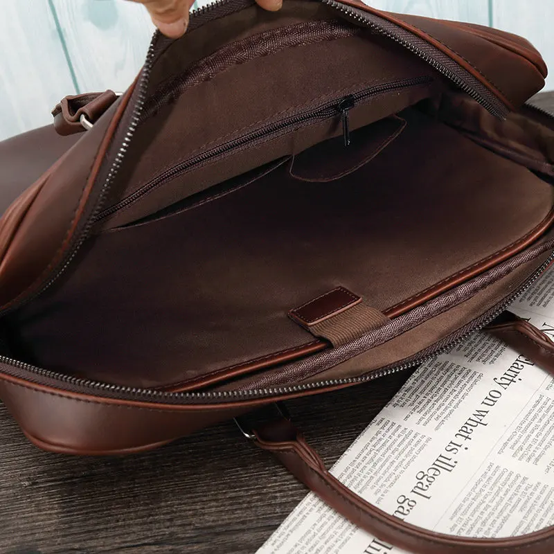 2019 Men Retro Briefcase Business Shoulder Bag Leather Handbag Bags Laptop Messenger Men's Travel | Багаж и сумки