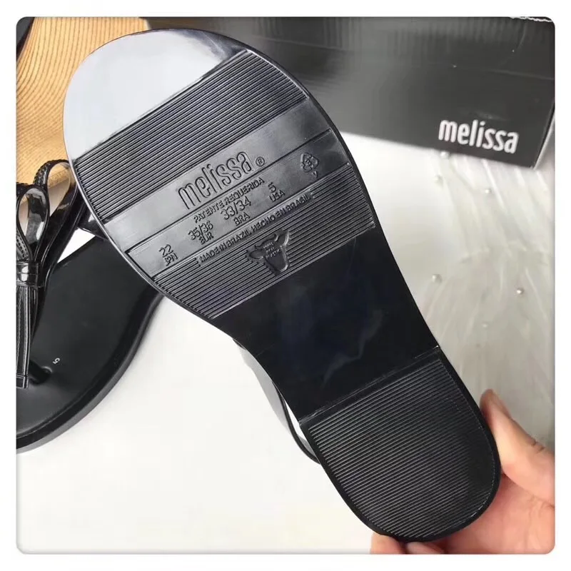 Melissa/женские сандалии, летние пляжные сандалии, Вьетнамки, Женская обувь в богемном стиле, модные сандалии Melissa на плоской подошве, украшенные бисером
