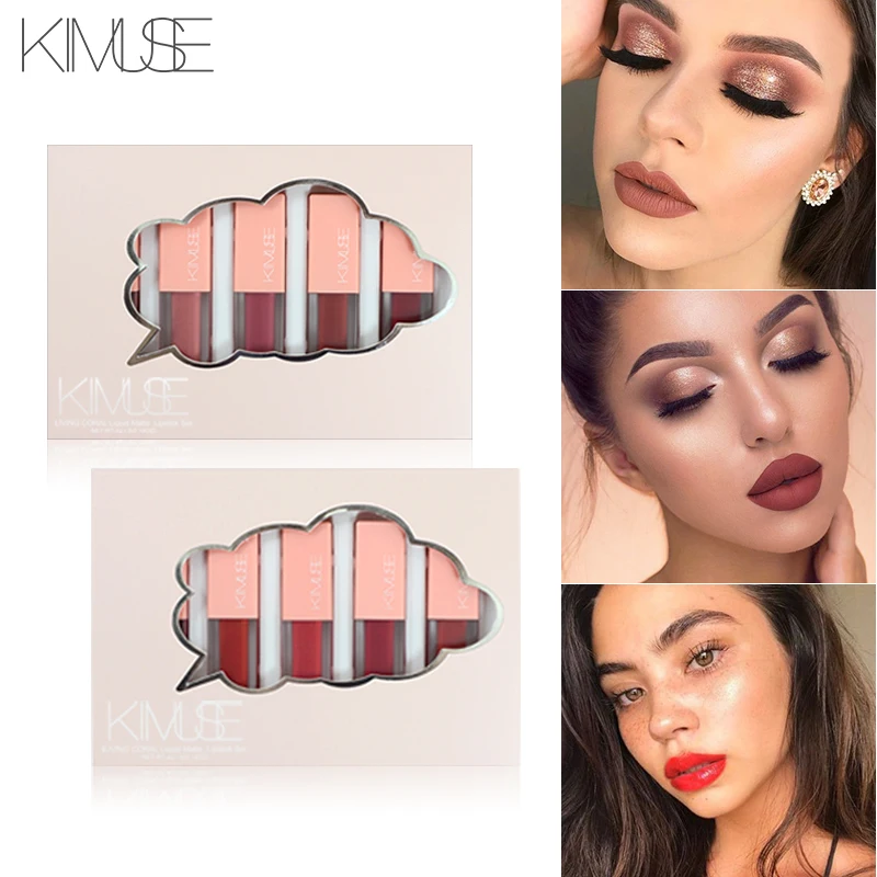 KIMUSE, фирменная красная Матовая жидкая губная помада, набор 5 шт., набор для макияжа, телесный, стойкий крем, губная помада, водостойкая матовая бутылка, Макияж для губ