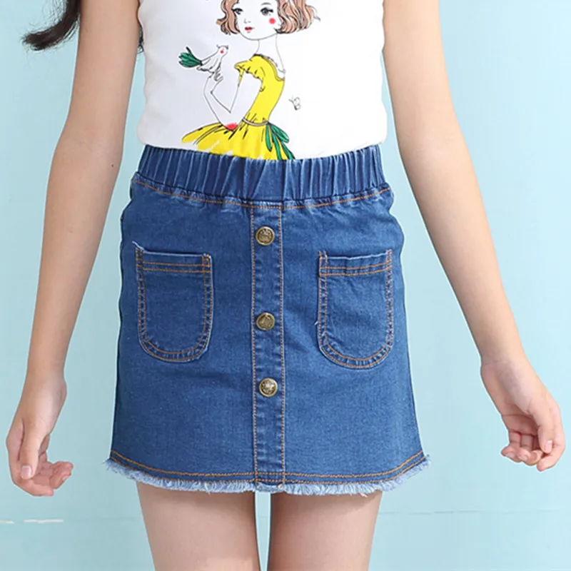 Детская джинсовая юбка с карманами и пуговицами повседневная для девочек 2020 лето