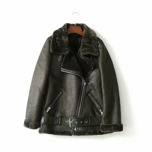 2018 Autumn Winter Women Pu Leather Coat Zipper Sashes Warm Jacket Casual Fashion Imitation Fur Outwear | Женская одежда