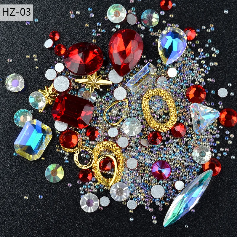 1 Box Mixed Colorful Rhinestones 3D Metal rivets Diamonds Acrylic Crystal Stones Nail Art Decorations Manicure Tools | Красота и