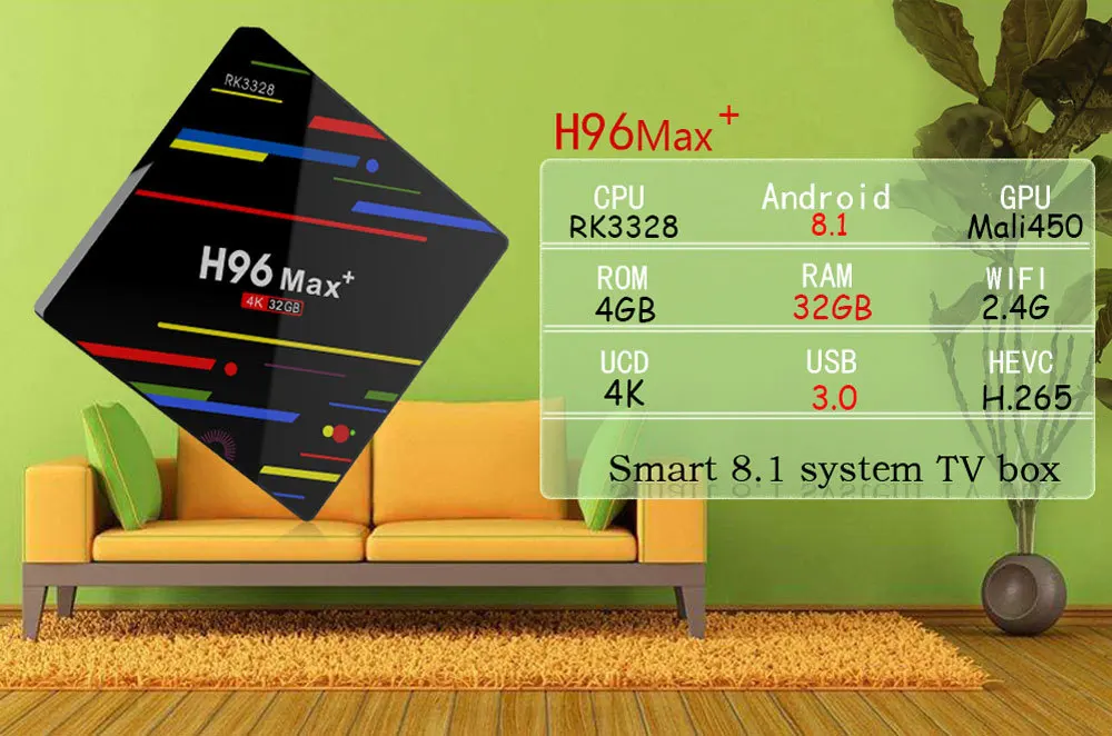 Android H96 MAX Plus Smart TV Box 4 Гб ОЗУ 32/64 ПЗУ Wifi RK3328 Четырехъядерный 4K H.265 медиаплеер |