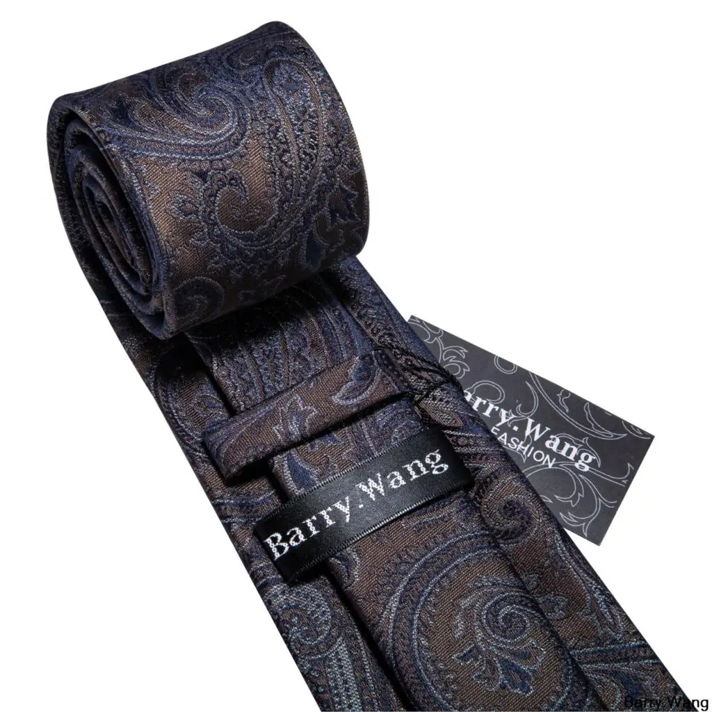 Barry.Wang модные дизайнерские коричневые мужские шелковые галстуки с узором «пейсли», галстуки с надписью «Gravat», набор носовой коробки, подарки для мужчин, Свадебные Галстуки для жениха, LS-5163