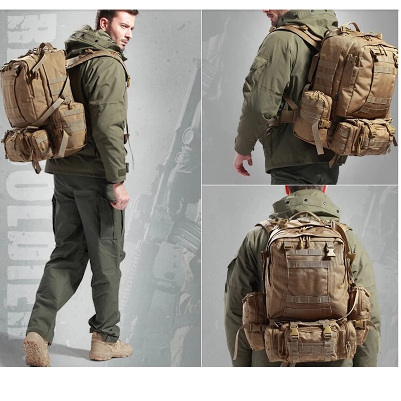 

50L Molle High Capacity Nylon Tactical Backpack Assault Military Rucksacks Camping Hunting Sport Travel Hiking Army Outdoor Bag