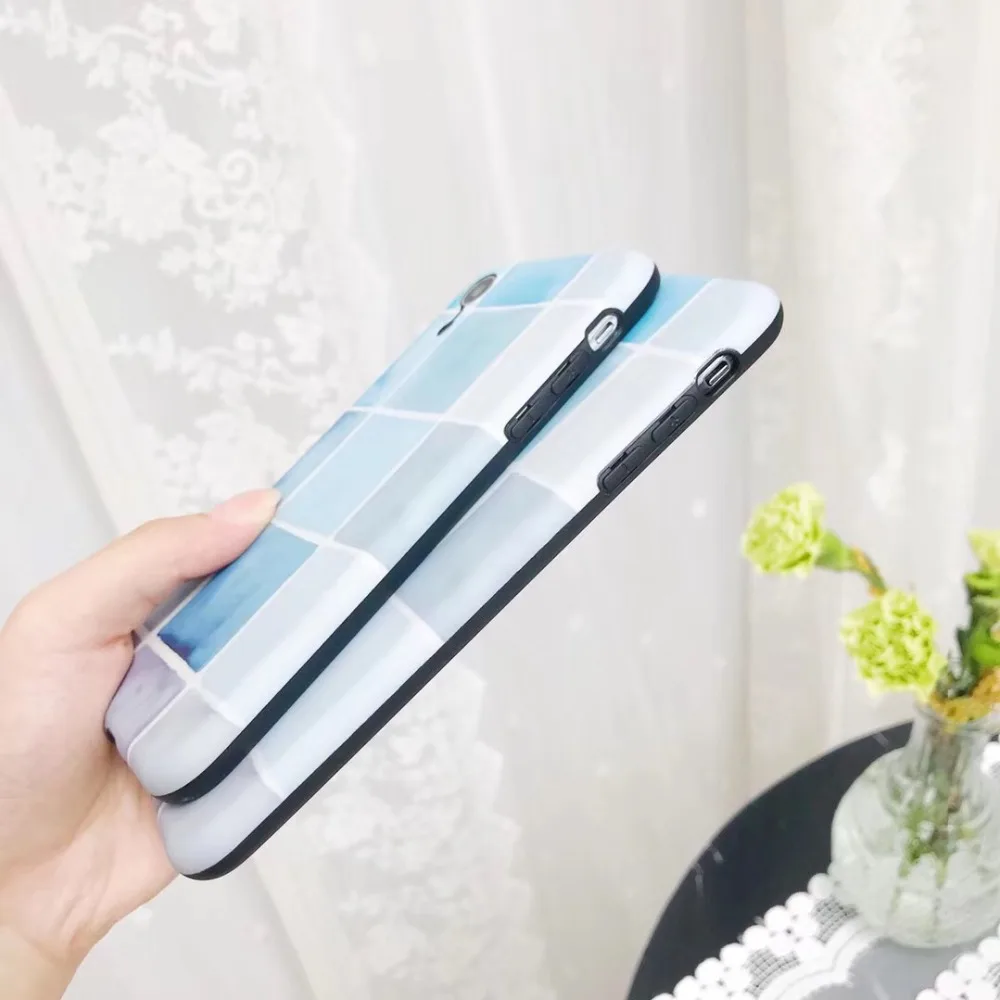Синий чехол с мозаичным узором для телефона iphone XR XS Max геометрический мягкий iPhone6 6