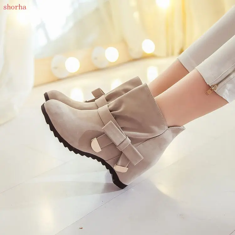 

Women Autumn Ankle Boots Female Plus size Height Increasing Shoes Butterfly-knot Mid High Casual Footwear Short Boots