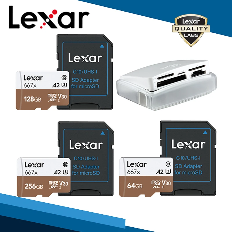 Lexar 667x SDXC памяти Micro SD карты набор ридер 025 Мульти в 1 ридеры 256 ГБ 128 ГБ внутренняя карта памяти Бесплатный адаптер