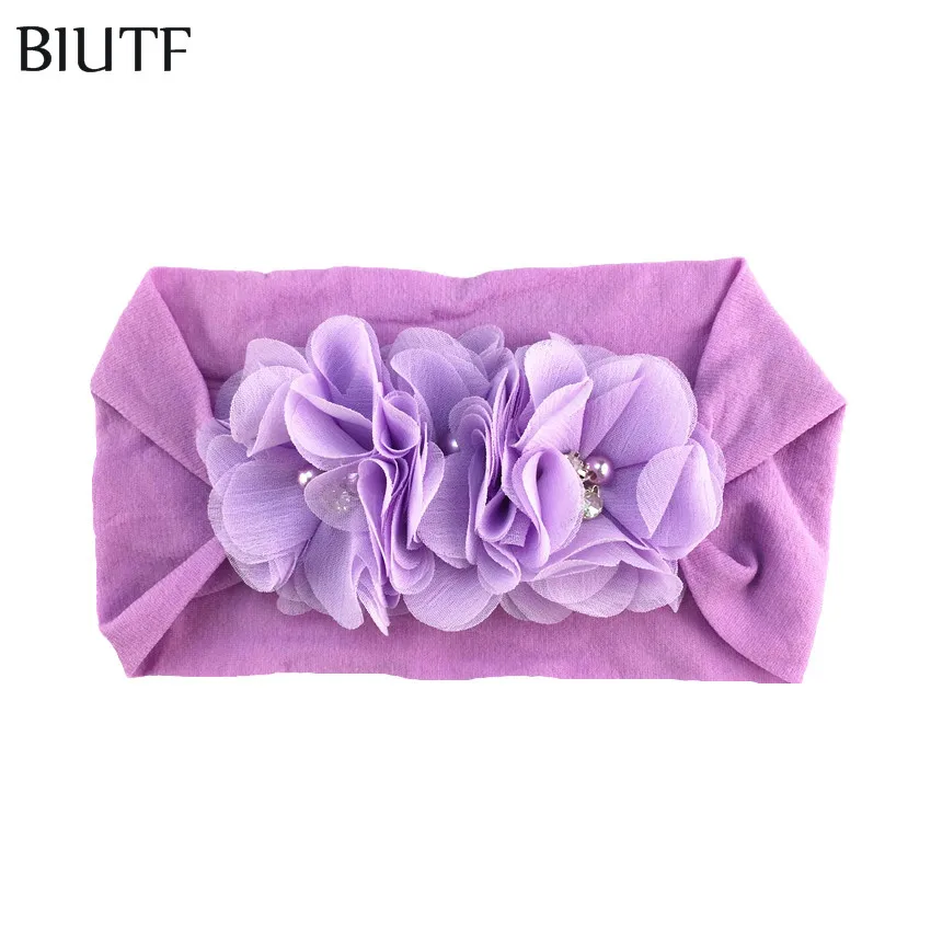 19-lavender 20 шт./лот DIY Бутик Аксессуары для волос тройной Стразы Цветок Жемчужный шифоновый с широкой нейлоновая эластичная заставка HB081 - Цвет: 19-lavender