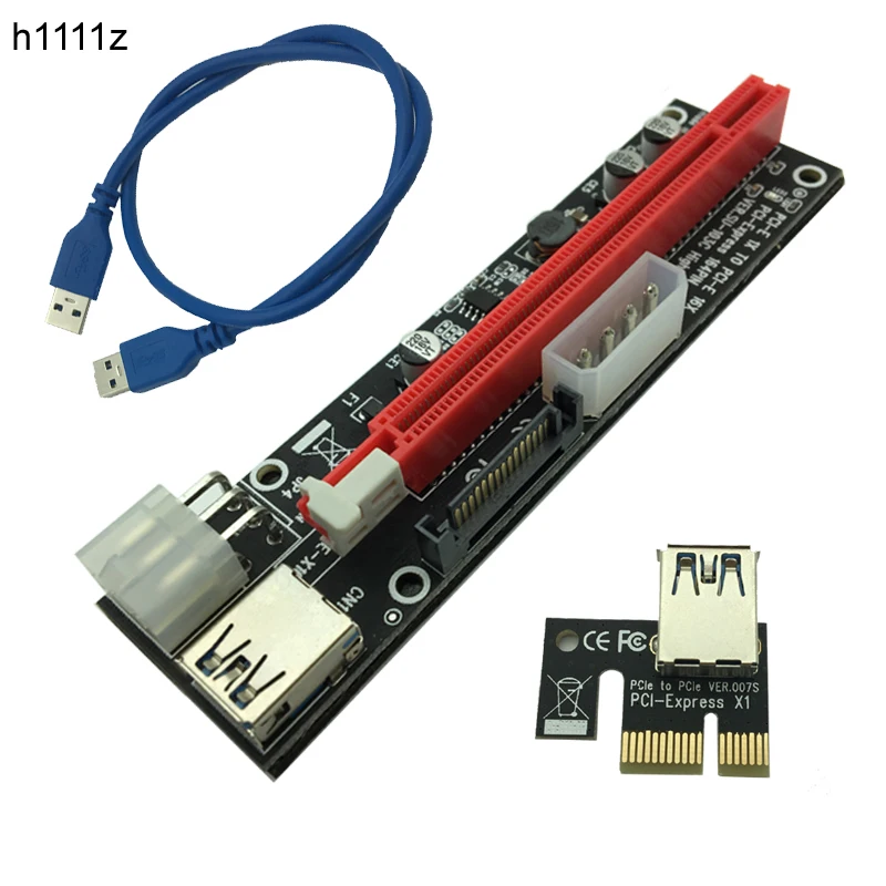 Черная плата 60 см PCI E Express Extender Riser Card 1x к 16x USB 3 0 SATA 4Pin 6Pin IDE Molex Power для майнинга Bitcion