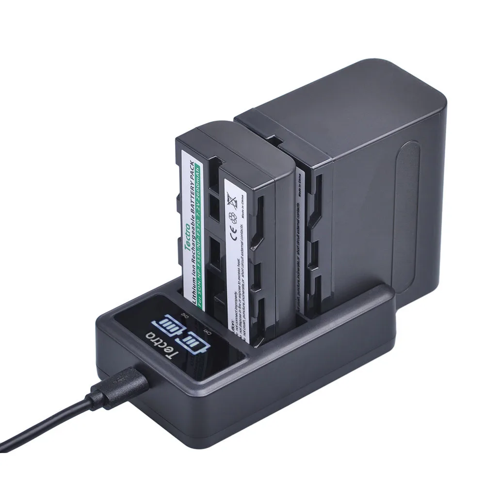 Tectra 2pcs 7200mAh NP-F960 NP-F970 NP F970 F960 Battery + LED Display Universal USB Dual Charger for Sony Video Cameras | Электроника