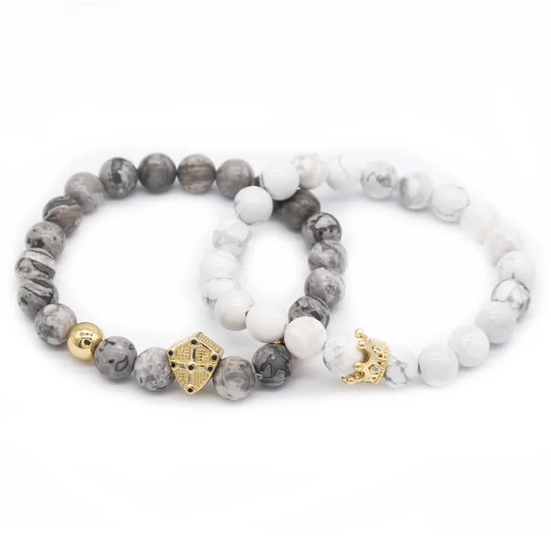 2 шт./компл. Серый Белый Браслет из бусин натурального камня|Плетеные браслеты| |