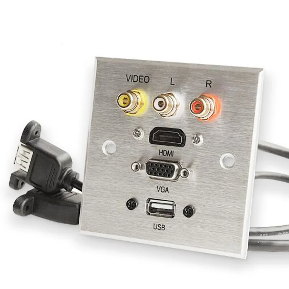 Несколько RCA настенная розетка с HDMI VGA USB, высококачественный алюминиевый сплав для гостиничных встреч использования