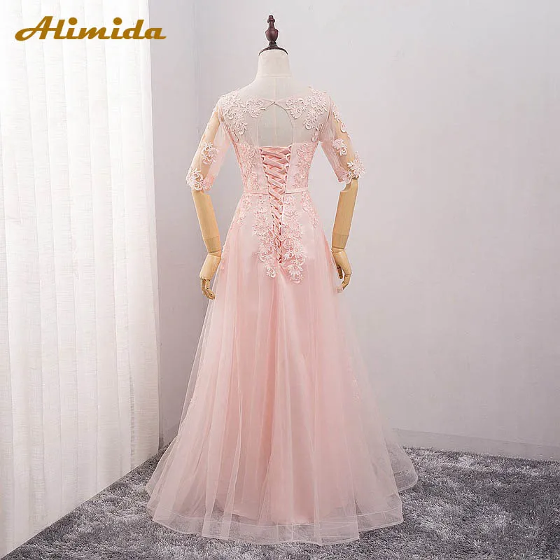 Элегантное розовое вечернее платье для девочек с длинными 2020 аппликации кружево