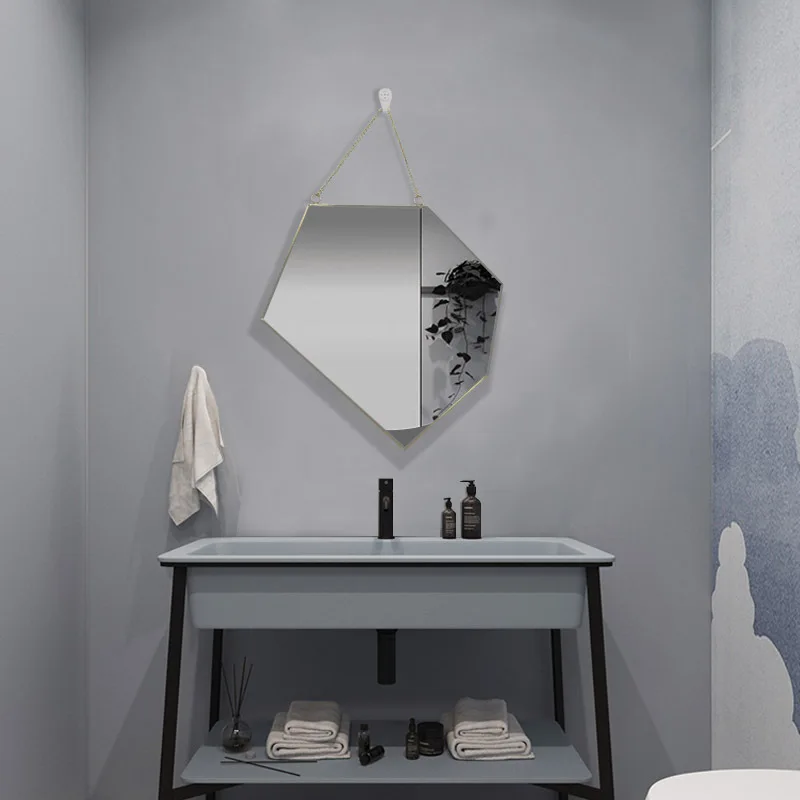 Nordic Minimalist Geometric Shape Light Luxury Brass Square Mirror Irregular Bathroom Entrance Makeup Gifts | Дом и сад