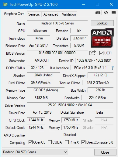 PCWINMAX Original RX570 8GB DDR5 256Bit PCI-E Card OC Mining Gaming Card Multimedia video Card.with DVI DP HDMI Port